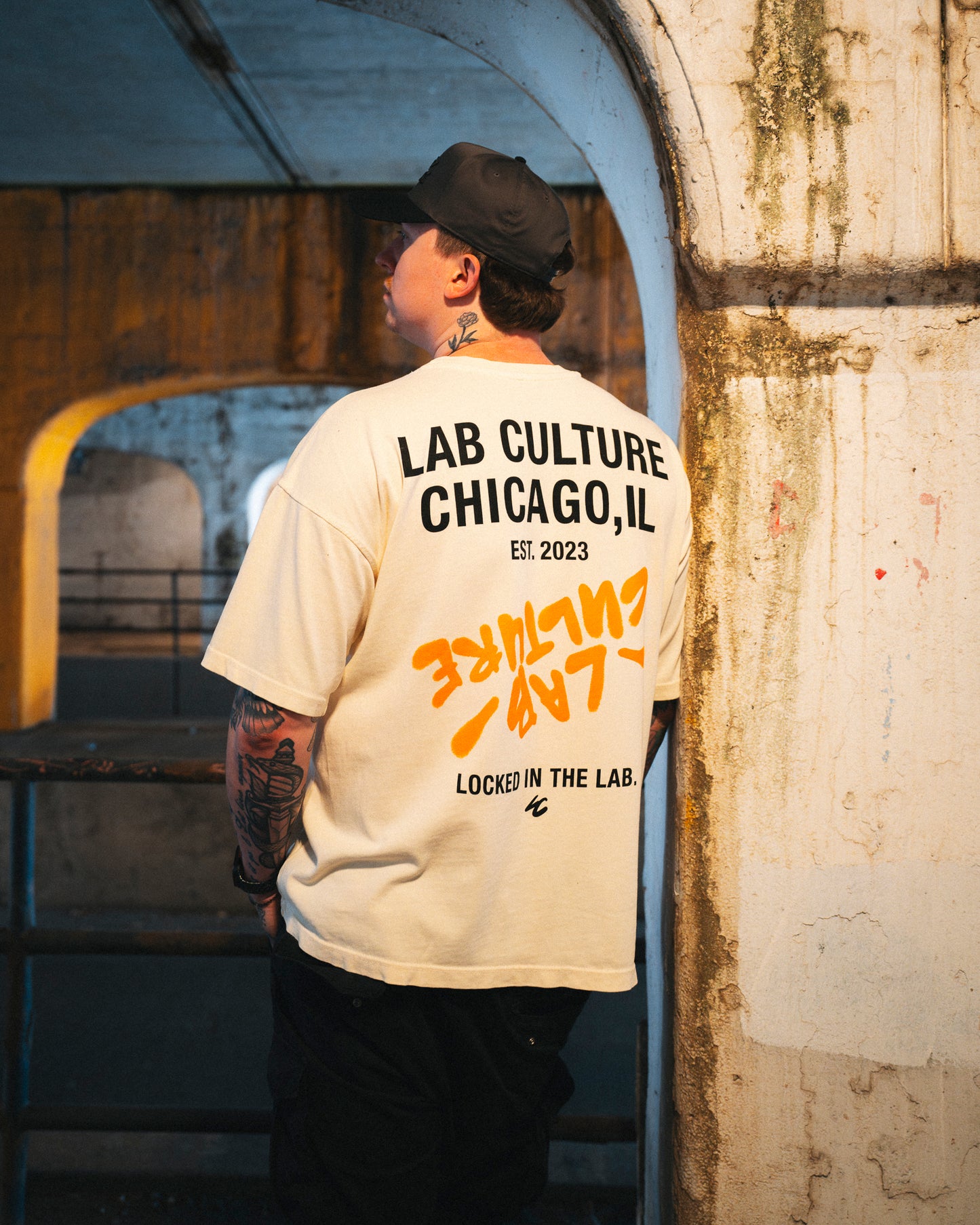 LOCKED IN THE LAB TEE - CREAM / ORANGE