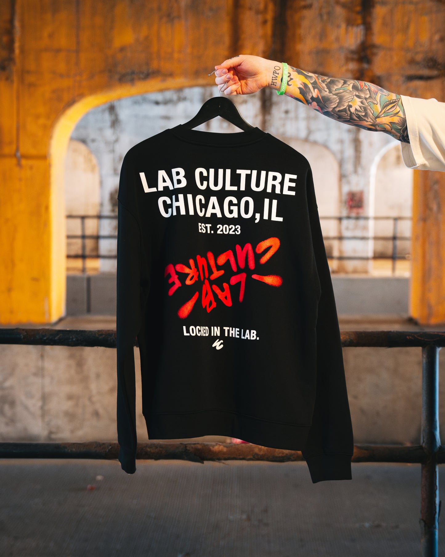 LOCKED IN THE LAB CREWNECK SWEATSHIRT - BLACK / RED