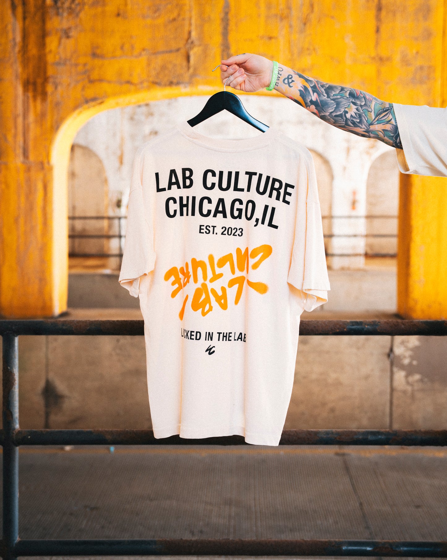 LOCKED IN THE LAB TEE - CREAM / ORANGE